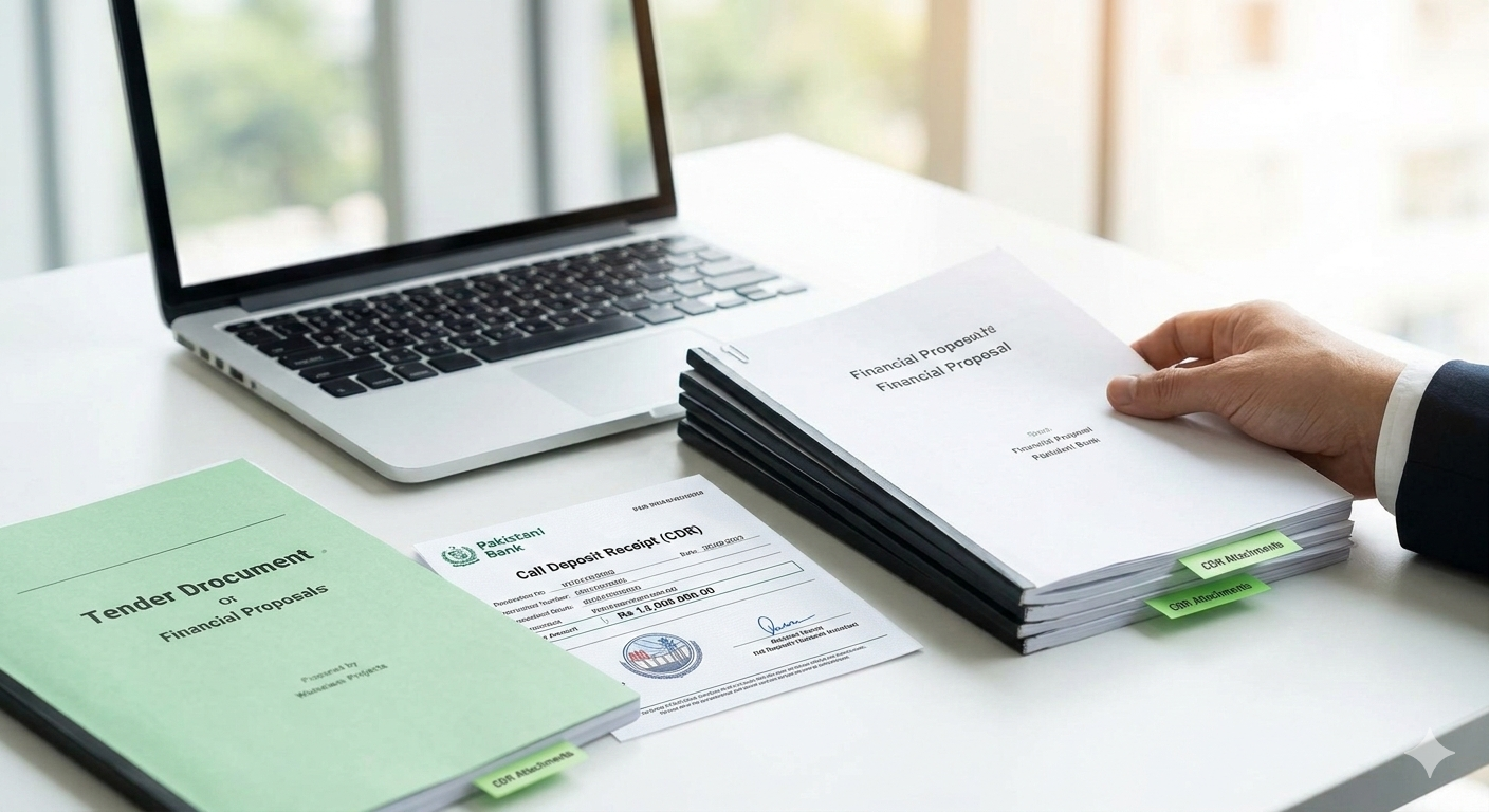 WAPDA tender documents, Call Deposit Receipt (CDR) and financial proposal for Pakistan government contract bidding