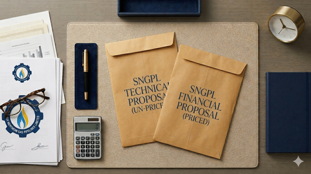SNGPL bid document preparation — technical and financial envelope two-envelope system